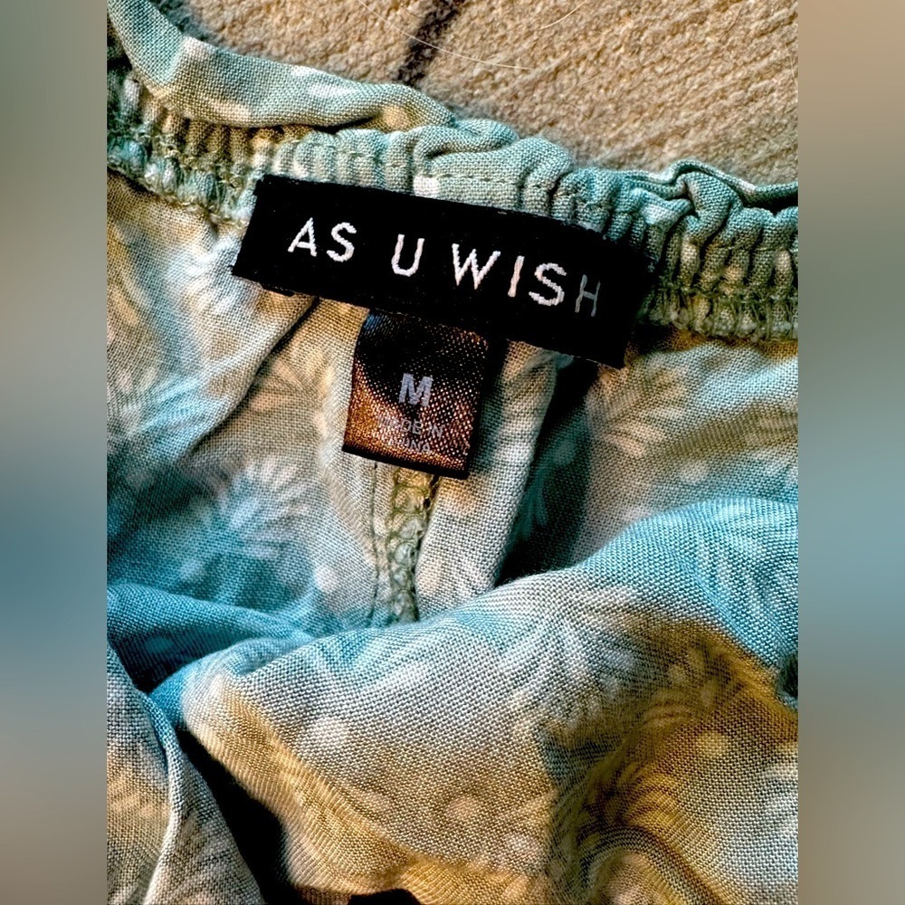 As U Wish-Art Deco Print Light Sea Foam Green Color Capri Jumpsuit. Med-juniors - Picture 4 of 12